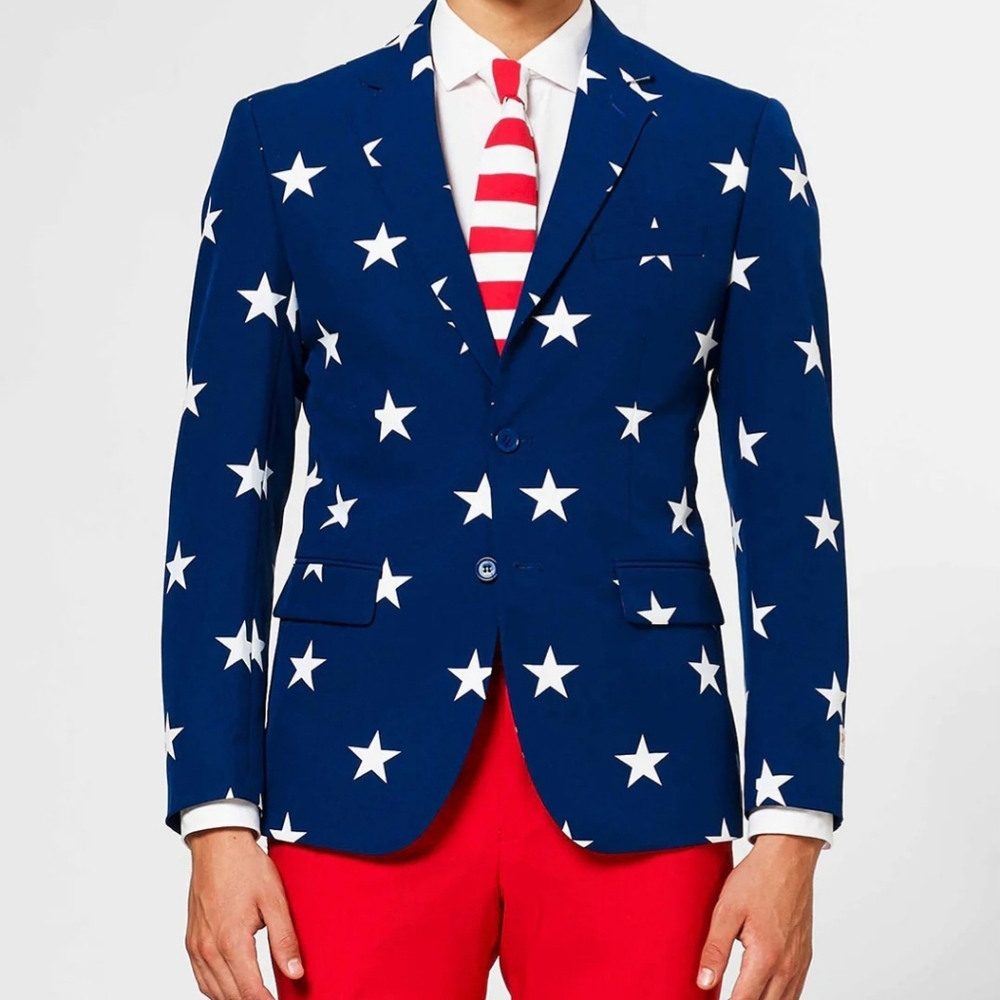 Opposuits Men's Suit Jacket Stars And Stripes Size 39 Blue With White Stars